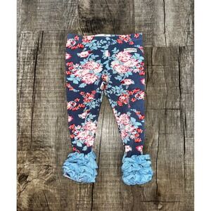 Sew Sassy Girls Floral Ruffle Leggings Navy‎ Blue Pink Cotton Boutique Size 2